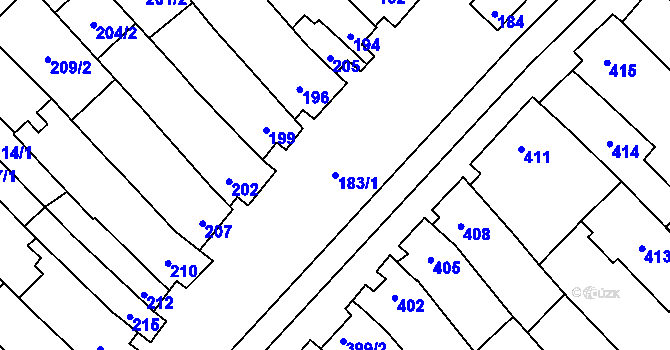 Parcela st. 183/1 v KÚ Šaratice, Katastrální mapa