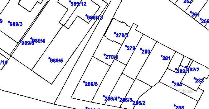 Parcela st. 278/1 v KÚ Šaratice, Katastrální mapa