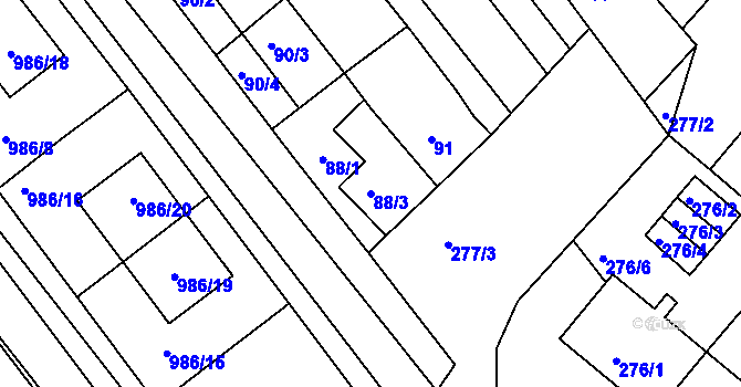 Parcela st. 88/3 v KÚ Šaratice, Katastrální mapa