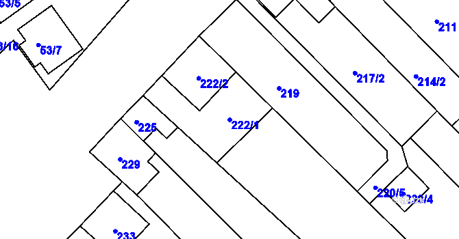 Parcela st. 222/1 v KÚ Šaratice, Katastrální mapa