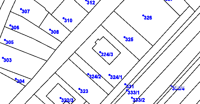 Parcela st. 324/3 v KÚ Šaratice, Katastrální mapa