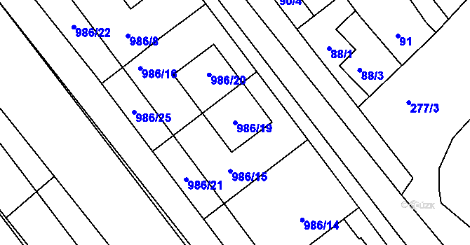 Parcela st. 986/19 v KÚ Šaratice, Katastrální mapa