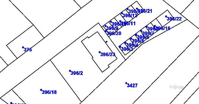 Parcela st. 396/23 v KÚ Šaratice, Katastrální mapa