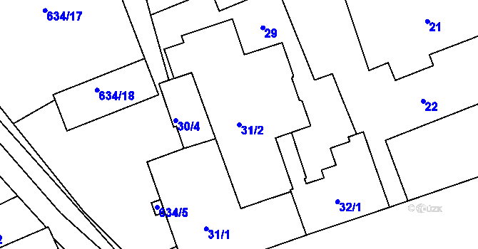 Parcela st. 31/2 v KÚ Šardice, Katastrální mapa