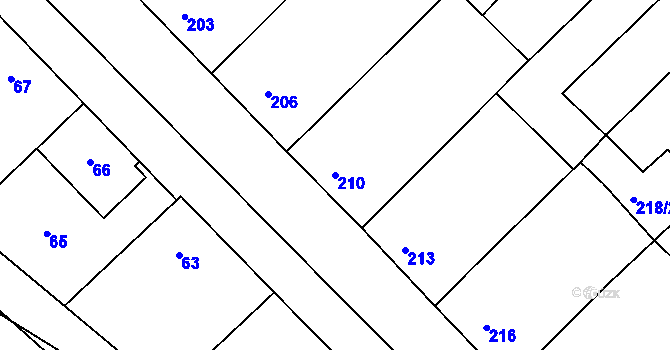 Parcela st. 210 v KÚ Šardice, Katastrální mapa