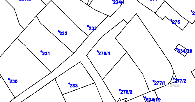 Parcela st. 278/1 v KÚ Šardice, Katastrální mapa