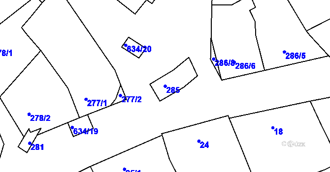 Parcela st. 285 v KÚ Šardice, Katastrální mapa