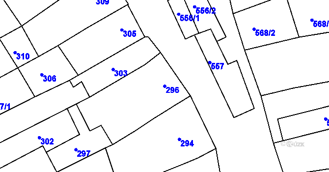 Parcela st. 296 v KÚ Šardice, Katastrální mapa
