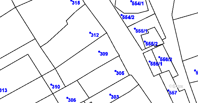 Parcela st. 309 v KÚ Šardice, Katastrální mapa