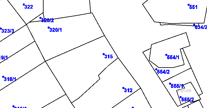 Parcela st. 315 v KÚ Šardice, Katastrální mapa