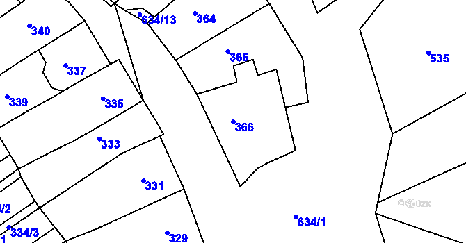 Parcela st. 366 v KÚ Šardice, Katastrální mapa