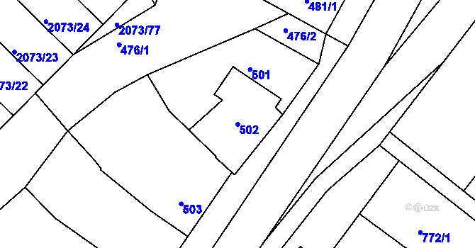 Parcela st. 502 v KÚ Šardice, Katastrální mapa