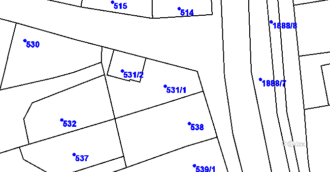Parcela st. 531/1 v KÚ Šardice, Katastrální mapa