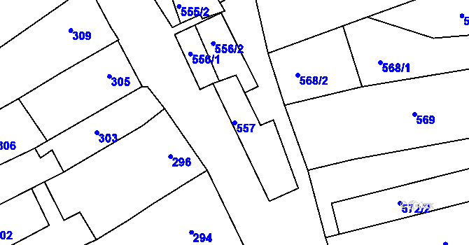 Parcela st. 557 v KÚ Šardice, Katastrální mapa