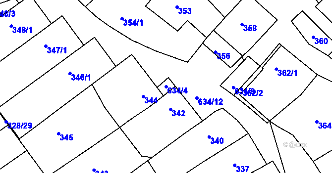 Parcela st. 634/4 v KÚ Šardice, Katastrální mapa