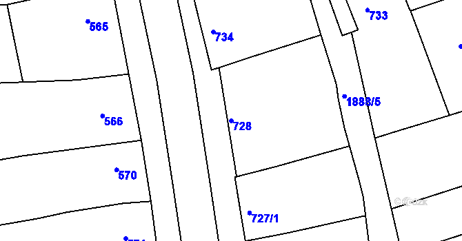 Parcela st. 728 v KÚ Šardice, Katastrální mapa
