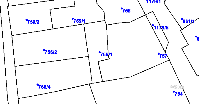 Parcela st. 756/1 v KÚ Šardice, Katastrální mapa