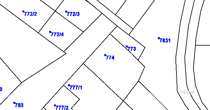 Parcela st. 774 v KÚ Šardice, Katastrální mapa