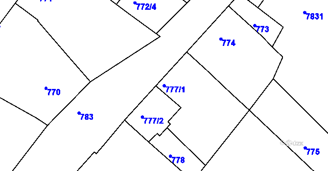Parcela st. 777/1 v KÚ Šardice, Katastrální mapa