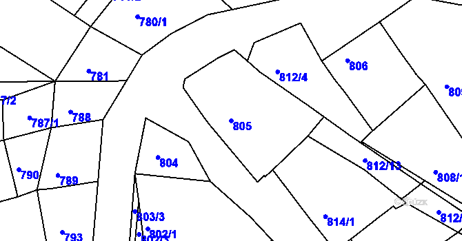 Parcela st. 805 v KÚ Šardice, Katastrální mapa
