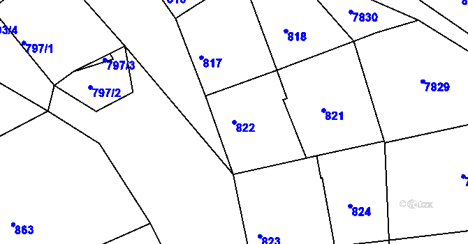 Parcela st. 822 v KÚ Šardice, Katastrální mapa