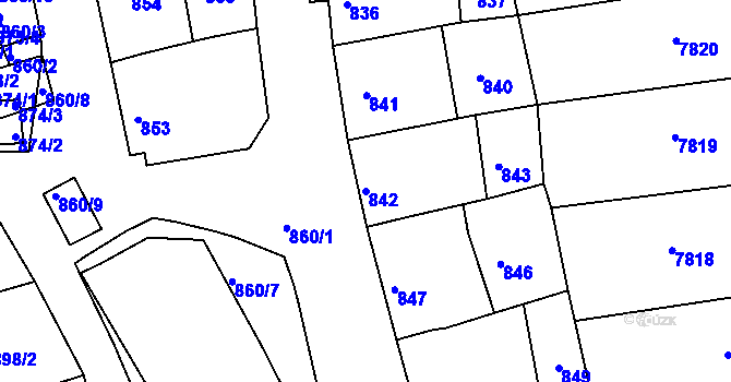 Parcela st. 842 v KÚ Šardice, Katastrální mapa