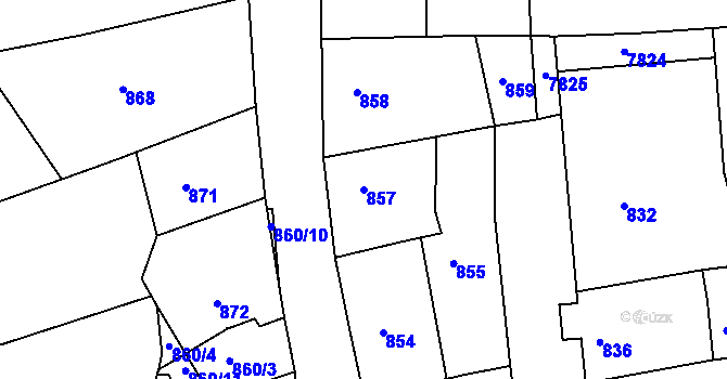 Parcela st. 857 v KÚ Šardice, Katastrální mapa