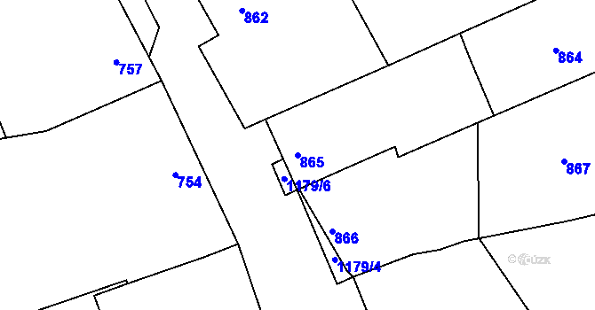 Parcela st. 865 v KÚ Šardice, Katastrální mapa