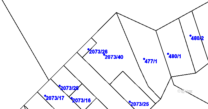 Parcela st. 2073/40 v KÚ Šardice, Katastrální mapa