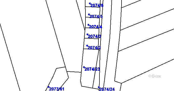 Parcela st. 2074/2 v KÚ Šardice, Katastrální mapa