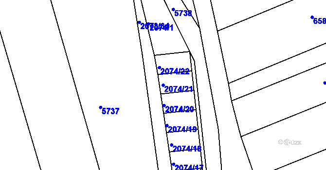 Parcela st. 2074/21 v KÚ Šardice, Katastrální mapa