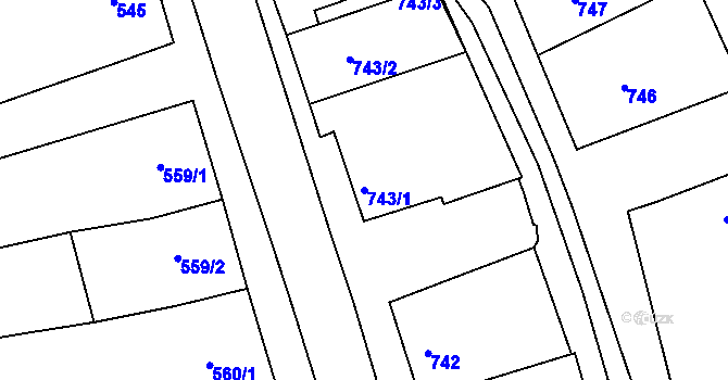 Parcela st. 743/1 v KÚ Šardice, Katastrální mapa