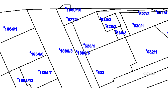 Parcela st. 628/1 v KÚ Šardice, Katastrální mapa