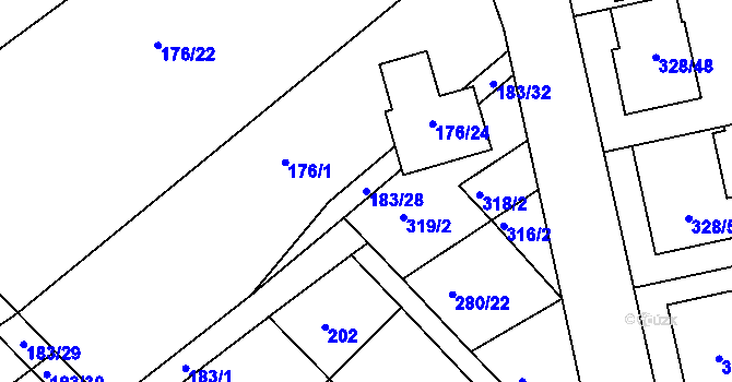 Parcela st. 183/28 v KÚ Šardice, Katastrální mapa