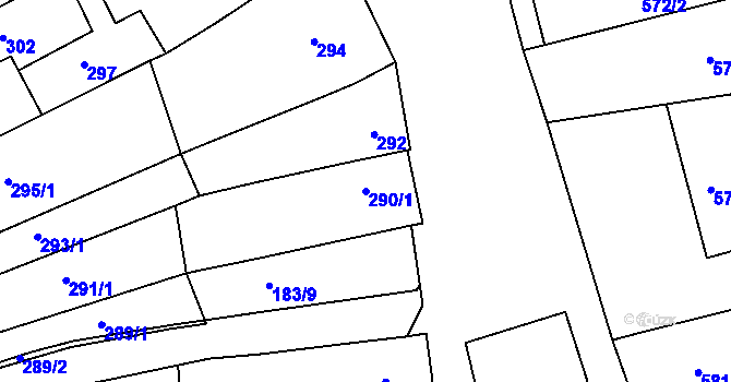 Parcela st. 290/1 v KÚ Šardice, Katastrální mapa