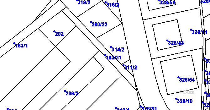 Parcela st. 183/31 v KÚ Šardice, Katastrální mapa