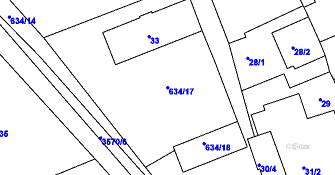 Parcela st. 634/17 v KÚ Šardice, Katastrální mapa