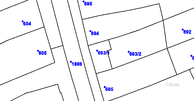 Parcela st. 693/1 v KÚ Šardice, Katastrální mapa