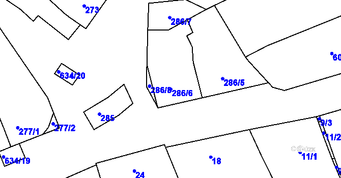 Parcela st. 286/6 v KÚ Šardice, Katastrální mapa
