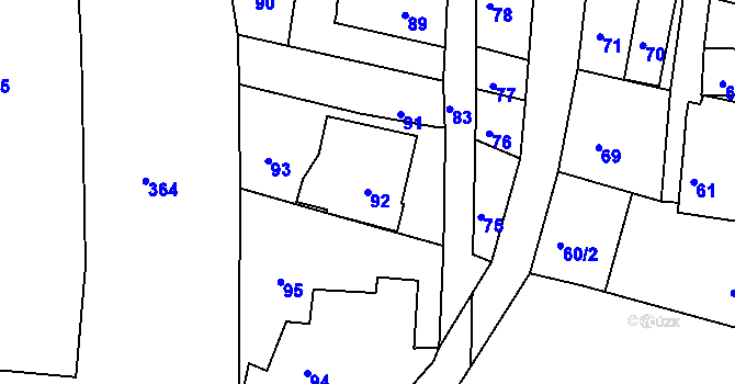 Parcela st. 92 v KÚ Šarovy, Katastrální mapa