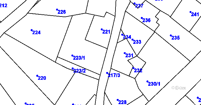 Parcela st. 222 v KÚ Šarovy, Katastrální mapa