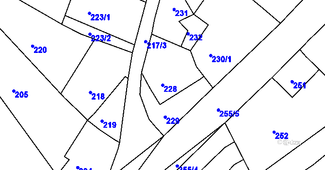 Parcela st. 228 v KÚ Šarovy, Katastrální mapa