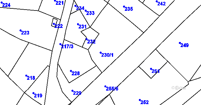 Parcela st. 230/1 v KÚ Šarovy, Katastrální mapa