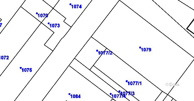 Parcela st. 1077/2 v KÚ Šatov, Katastrální mapa
