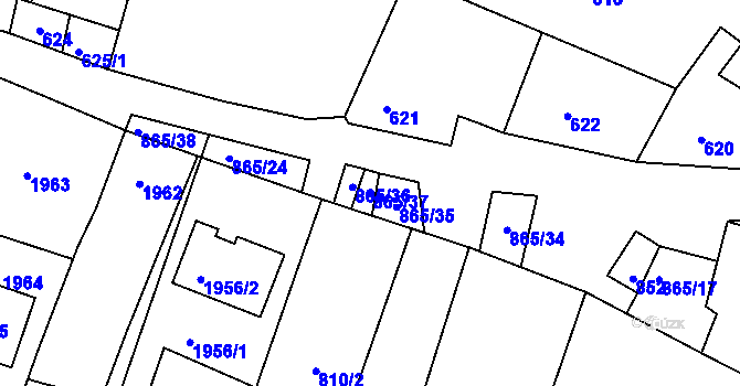 Parcela st. 865/37 v KÚ Šatov, Katastrální mapa