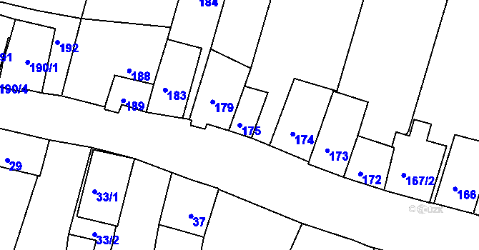 Parcela st. 175 v KÚ Šatov, Katastrální mapa