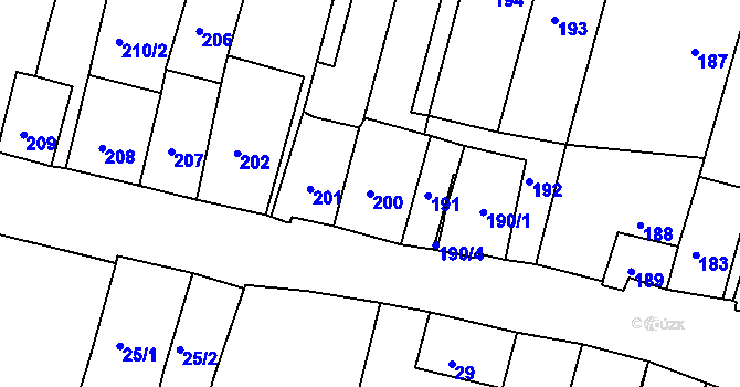 Parcela st. 200 v KÚ Šatov, Katastrální mapa