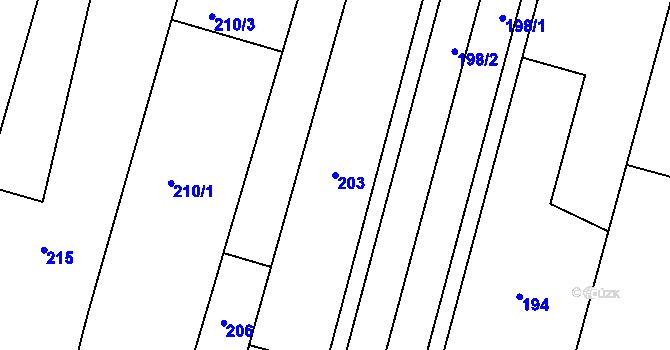 Parcela st. 203 v KÚ Šatov, Katastrální mapa