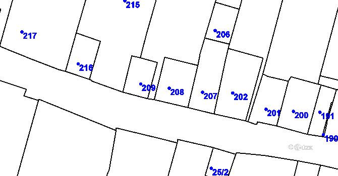 Parcela st. 208 v KÚ Šatov, Katastrální mapa