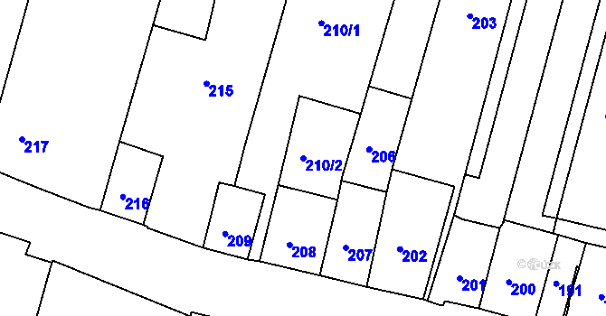 Parcela st. 210/2 v KÚ Šatov, Katastrální mapa